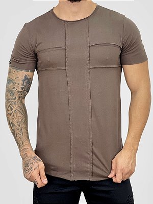 Camiseta Longline Marrom Básica Recortes - M.artt *