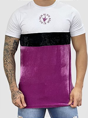 Camiseta Longline Branca Recorte Camurça Colors - King Joy *