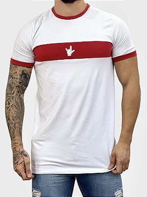 Camiseta Longline Branca Faixa Central Finger - King Joy