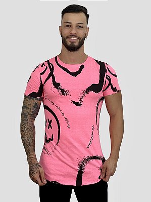 Camiseta Longline Rosa Happy For Life - Kreta #