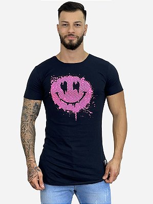 Camiseta Longline Preta Emoji Puff Rosa - Kreta #