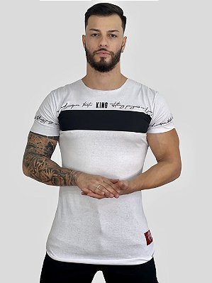 Camiseta Longline Branca Com Recorte Black - Kreta Clothing #