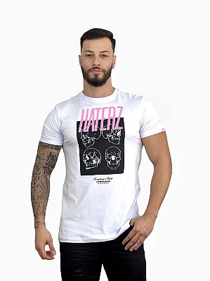 Camiseta Longline Branca Skulls Lines- Haterz %