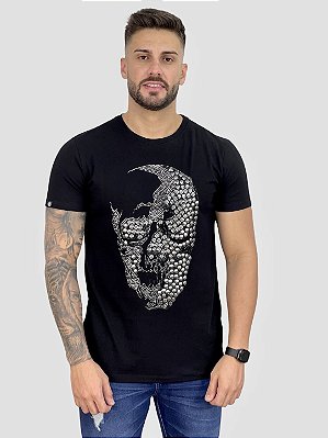 Camiseta Longline Preta Estampa Caverinhas - John Verdazzi