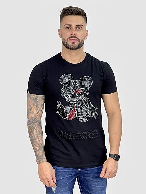Camiseta Longline Preta Urso Pedraria - John Verdazzi