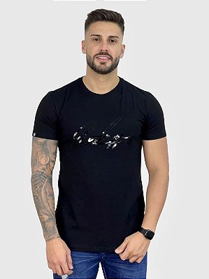 Camiseta Longline Preta Assinatura Vinil - John Verdazzi