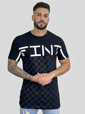 Camiseta Longline Preta Logo Repetição - Fint