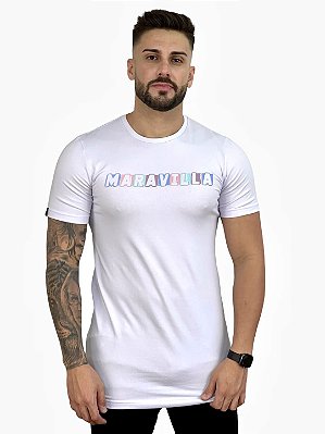 Camiseta Longline Branca Pastilhas Colors - Maravilla