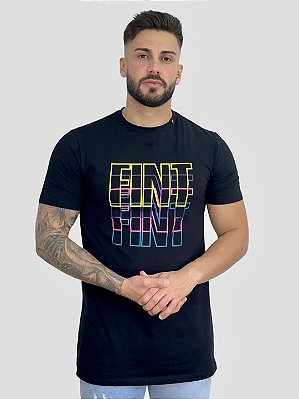 Camiseta Longline Preta Logos Colors - Fint