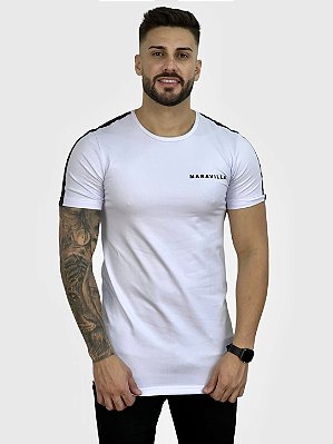 Camiseta Longline Branca Box e Faixa Preta - Maravilla