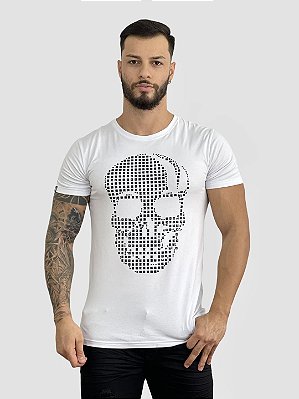 Camiseta Longline Branca Caveira Preta - John Verdazzi