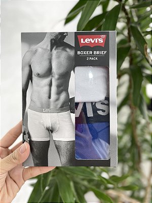 Cueca Boxer Lisa Branca/Azul (Pack 2 Peças) - Levi's