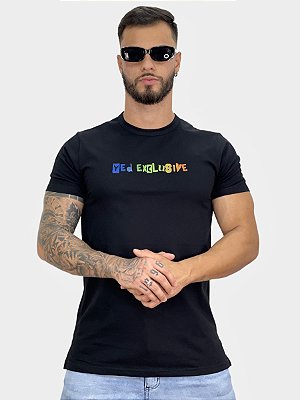 Camiseta Longline Preta Degradê Fonts - YED*