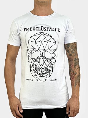 Camiseta Longline Branca Skull Geometric - Fb Clothing %