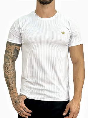 Camiseta Masculina Branca Canelada Coroa Bordada Kreta [