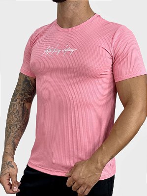 Camiseta Masculina Rosa Canelada Assinatura Bordada Kreta [