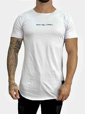 Camiseta Longline Masculina Branca Assinatura Relevo Kreta*#