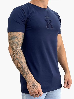 Camiseta Longline Masculina Azul Inicial Chenille Kreta [