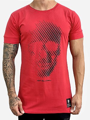 Camiseta Longline Vermelha Masculina Skull Fix Kreta [