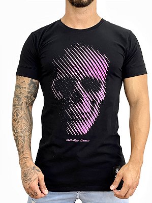 Camiseta Longline Preta Masculina Skull Fix Pedraria Kreta