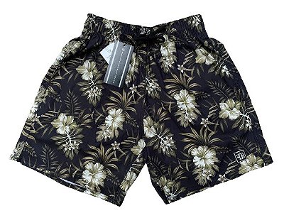 Shorts Beach Floral Preto e Marrom - Fb Clothing