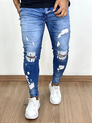 Calça Jeans Masculina Super Skinny Média NEW YORK Bordado*+