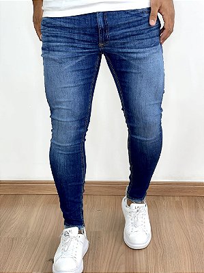 Calça Jeans Masculina Super Skinny Escura Basica Sem Rasgo*
