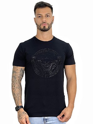 Camiseta Masculina Longline Preta Tigre Maori Preto Pedraria*