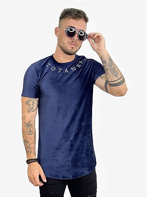 Camiseta Masculina Longline Veludo Azul Marinho Name Totanka*