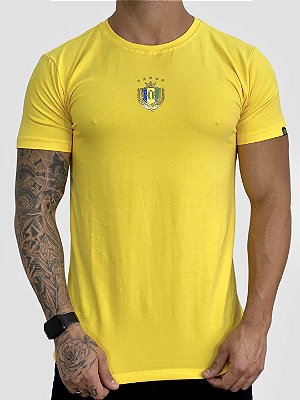Camiseta Masculina Longline Amarela Brasão Brasil Fb Clothing %