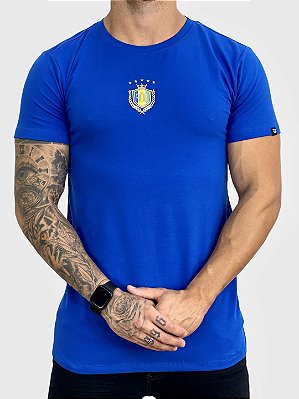 Camiseta Masculina Longline Azul Brasão Brasil Fb Clothing %