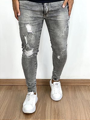 Calça Jeans Masculina Super Skinnny Black Destroyed Leve*