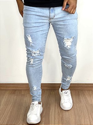 Calça Jeans Masculina Super Skinny Clara Destroyed Impact*