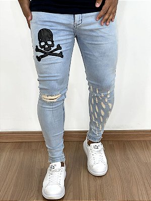 Calça Jeans Masculina Super Skinny Clara Caveira Courino Jay*