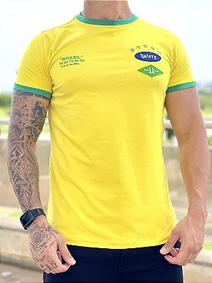 Camiseta Longline Masculina Amarela Brasil Tema Haterz %