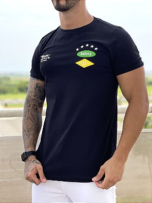 Camiseta Longline Masculina Preta Brazil Theme Haterz %