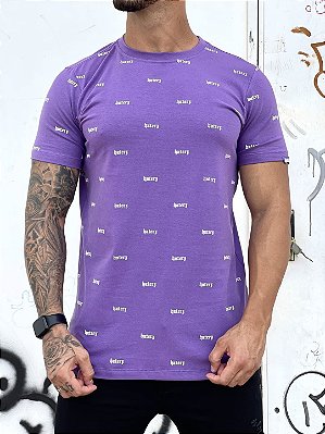 Camiseta Longline Masculina Roxa Full Stamp Haterz %