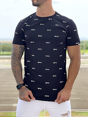 Camiseta Longline Masculina Preta Full Stamp Haterz %