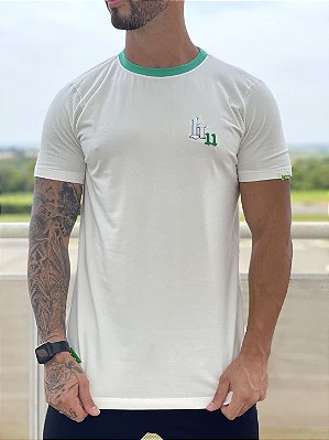 Camiseta Longline Masculina Off White H11 Bordado Verde*