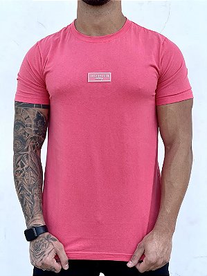 Camiseta Longline Masculina Basica Rosa Claro Logo Emborrachado*