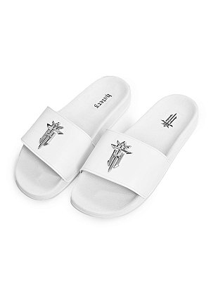 Chinelo Slide Masculino Branco Logo Metal Haterz