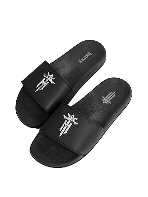 Chinelo Slide Masculino Preto Logo Metal Haterz