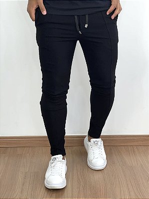 Calça Moletinho Masculina Preta Com Recorte E Ziper Premium*