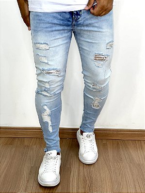 Calça Jeans Masculina Super Skinny Clara Destroyed Tech*
