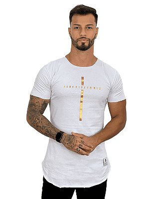 Camiseta Longline Masculina Branca Deus Vive #