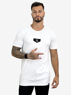 Camiseta masculina premium branca caveira preta - JOHN VERDAZZI