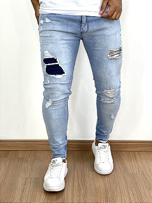 Calça Jeans Masculina Super Skinny Clara Forro Recorte*