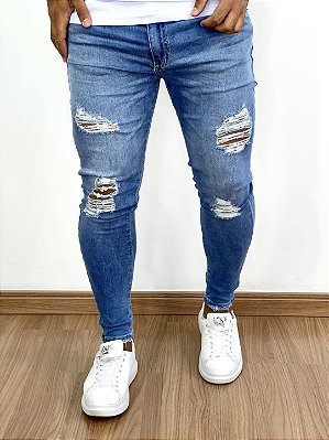 Calça Jeans Masculina Super Skinny Média Destroyed Limitada*