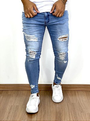 Calça Jeans Masculina Super Skinny Média Destroyed Variável*