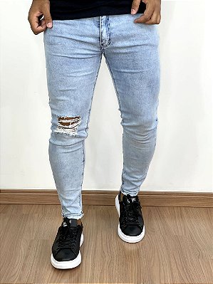 Calça Jeans Masculina Super Skinny Clara Rasgo em Um Joelho*